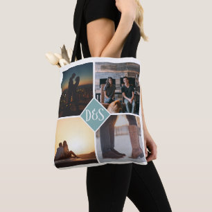 Tote Bag 4 Photo Collage personnalisé Monogramme