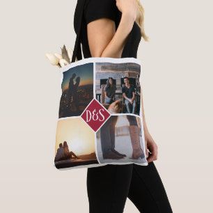 Tote Bag 4 Photo Collage personnalisé Monogramme