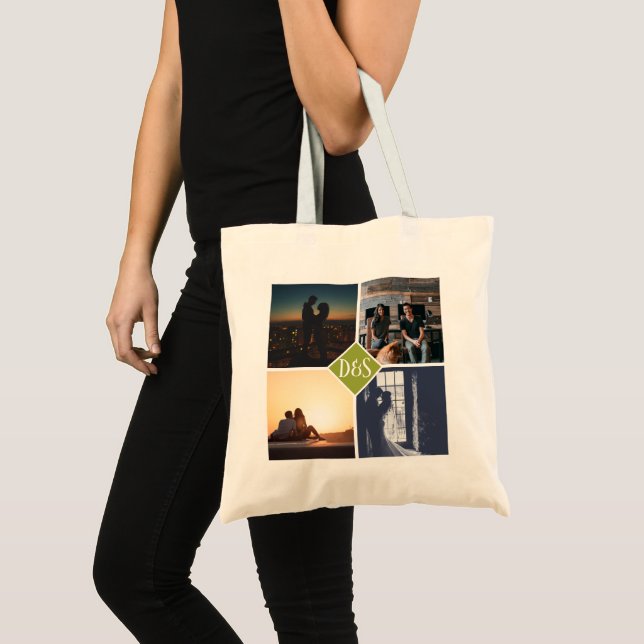 Tote Bag 4 Photo Collage personnalisé Monogramme (Devant (produit))