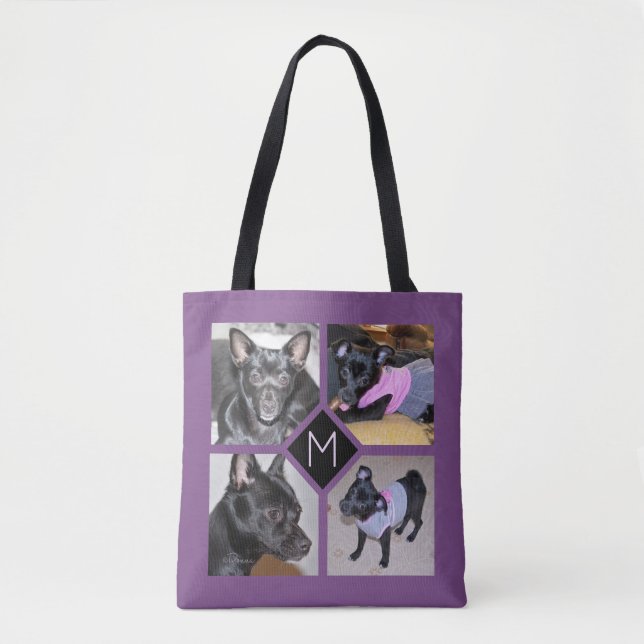 Tote Bag 4 pourpre d'initiale de chien du collage | de (Devant)