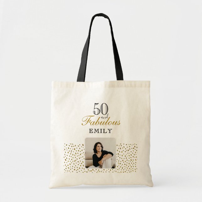 Tote Bag 50 and Fabulous Gold Glitter Photo 50th Birthday (Devant)