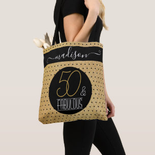 Tote Bag 50 ans et Fabuleux Or Nom Personnalisé Fête d'Anni