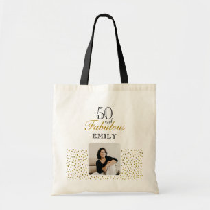 Tote Bag 50 ans et Fabuleux Paillettes Dorées Photo 50e Ann