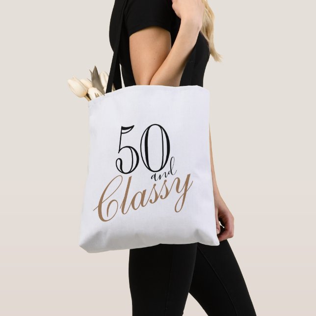 Tote Bag 50 et élégant noir élégant Script d'or Anniversair (De près)