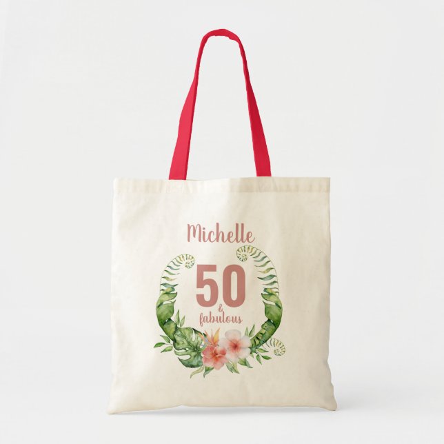Tote Bag 50 et fabuleux rose pâle anniversaire personnalisé (Devant)