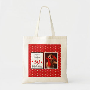 Tote Bag 50 & Fabuleux Nom Photo Rouge 50e anniversaire WH