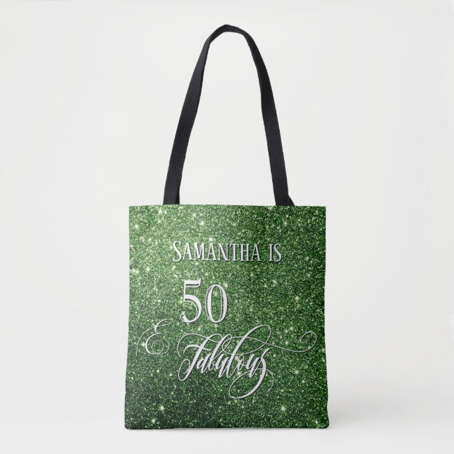 Tote Bag 50 & Fabuleux Script Parkling Deep Green Parties s (Devant)