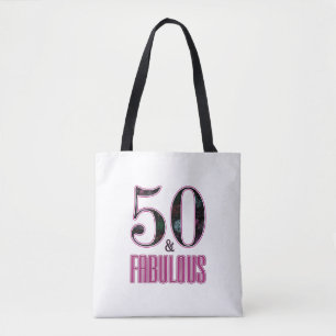 Tote Bag 50 & Fabulux Typographie Rose Noir 50e Anniversair