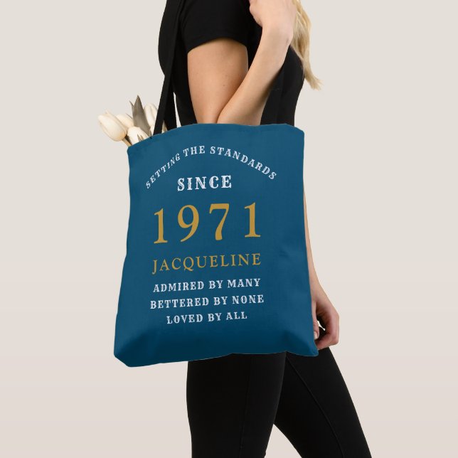 Tote Bag 50e anniversaire 1971 Blue Gold pour sa personnali (De près)