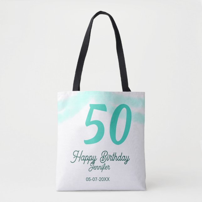 Tote Bag 50e anniversaire ajouter nom date année vert paste (Devant)