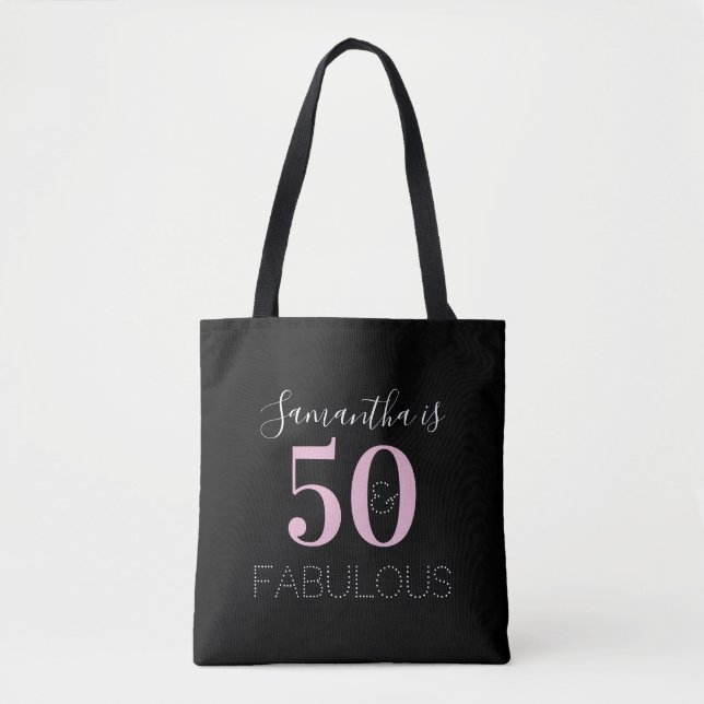 Tote Bag 50e anniversaire Personnalisé noir rose (Devant)