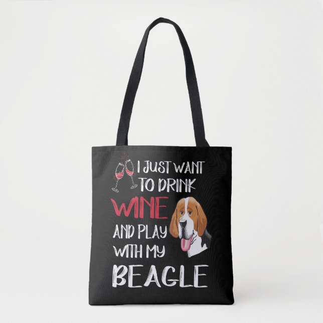 Tote Bag 5 Boire Du Vin Et Jouer Avec Mon Beagle (Devant)