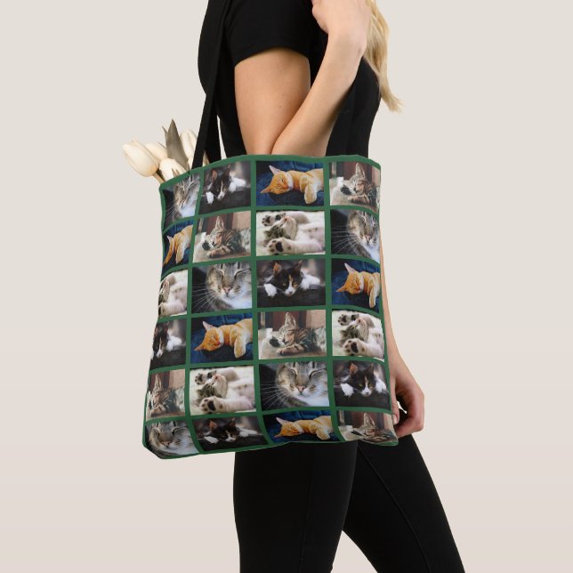 Tote Bag 5 Photo Collage Motif Bordure verte (De près)