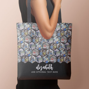 Tote Bag 5 Photo Collage - motif hexagone funky - noir
