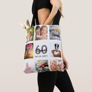 Tote Bag 60e anniversaire sur mesure photo collage femme bl