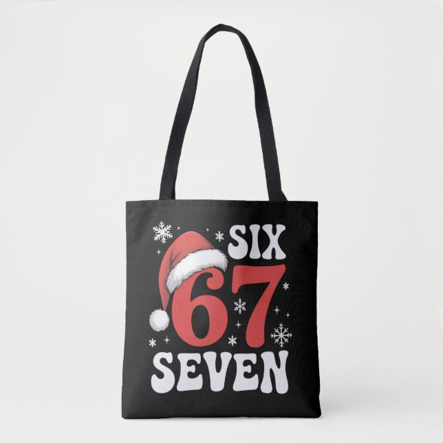 Tote Bag 67 Santa Hat Christmas Six Seven Funny Sayings (Devant)
