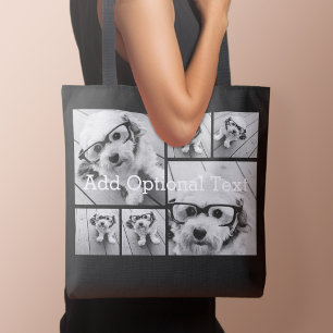 Tote Bag 6 Collage de photos Texte facultatif — CAN Edit Co