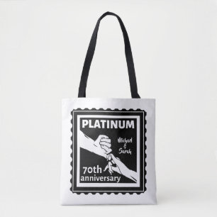 Tote Bag 70e anniversaire du mariage platine bleu tradition