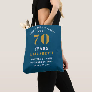 Tote Bag 70th Birthday Standards Blue Gold Ajouter votre no