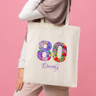 Tote Bag 80e anniversaire cadeau de la tante - Nom floral 8