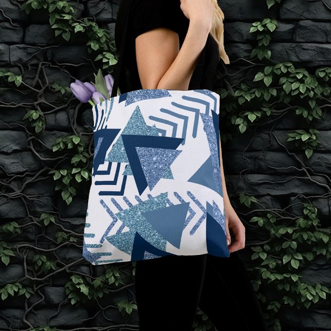 Tote Bag 80s Luxe Abstrait | Turquoise et bleu marine (Créateur téléchargé)