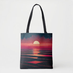 Tote Bag 80s Synthwave Red Sea and Vintage Sunset