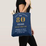 Tote Bag 80th Birthday Standards Blue & Gold Ajouter votre<br><div class="desc">Un superbe cadeau de 80ème anniversaire en bleu et or classique élégant. Le texte de ce sac fourre-tout est facilement customisé à l'aide du modèle fourni. Découvrez nos autres modèles de cadeaux de 80e anniversaire et nos fournitures de fête.</div>