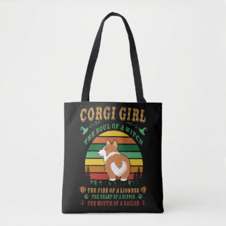 Tote Bag 8 Corgi fille sorcière lionne hippie voile
