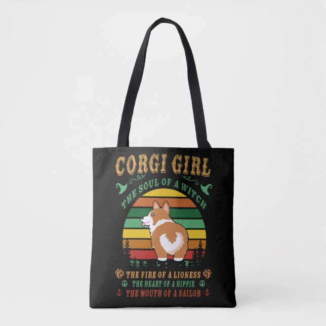 Tote Bag 8 Corgi fille sorcière lionne hippie voile (Devant)