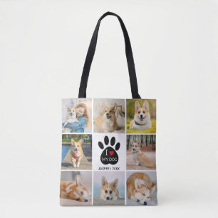 Tote Bag 8 Photo Collage I Love My Dog Empreinte de patte