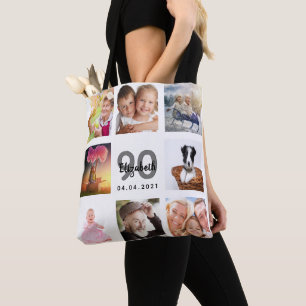Tote Bag 90e anniversaire sur mesure photo collage femme bl