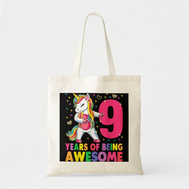 Tote Bag 9 Ans Unicorne Flossant 9e Anniversaire Girl Uni (Devant)