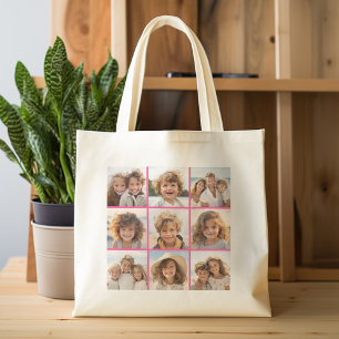 Tote Bag 9 Collage de photos avec couleur rose chaud