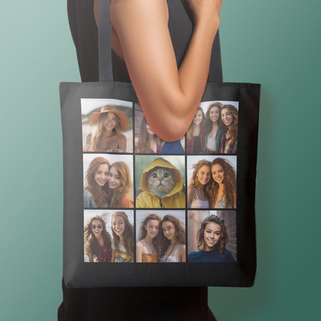 Tote Bag 9 Photo Collage personnalisé Monogramme Changement (Personalized tote bag - add your name or other text)