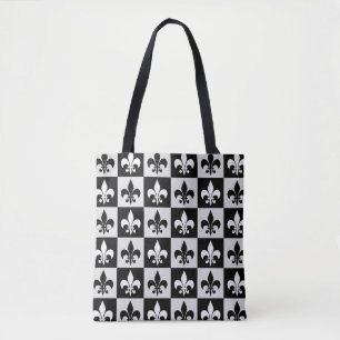 Tote Bag à damiers Blanc Noir Fleur-De-Lis Motif