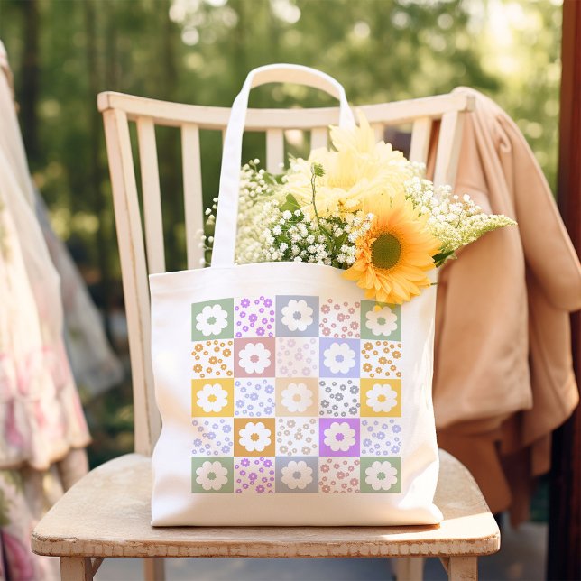 Tote Bag À damiers Fleur rétro (Créateur téléchargé)