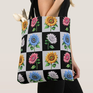 Tote Bag à damiers Flore de tournesol multicolore