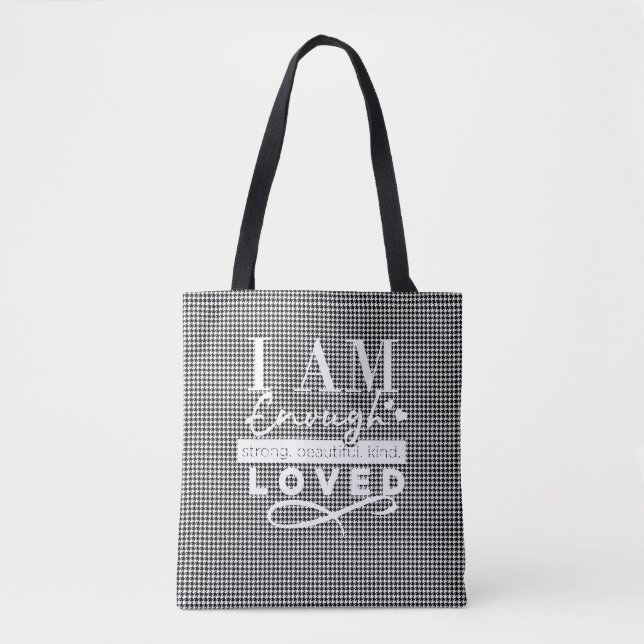 Tote Bag À damiers noir/blanc "JE SUIS AIMÉ" fourre-tout (Devant)