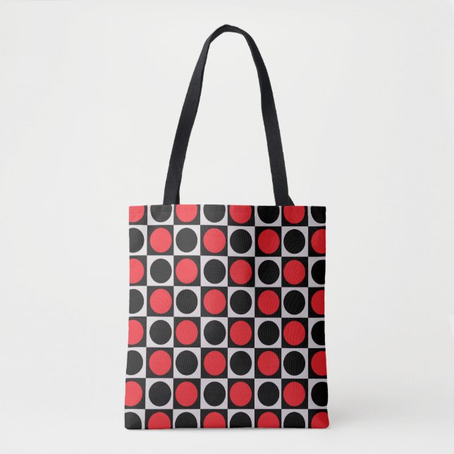 Tote Bag à damiers Pois géométriques du cercle rouge rouge (Devant)