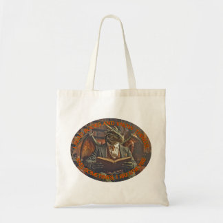 Tote Bag A dragon reading for learning and enjoyment.