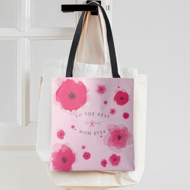 Tote Bag À la meilleure maman jamais rose Fête des mères fl (To The Best Mom Ever Pink Floral Mother's Day Tote Bag)