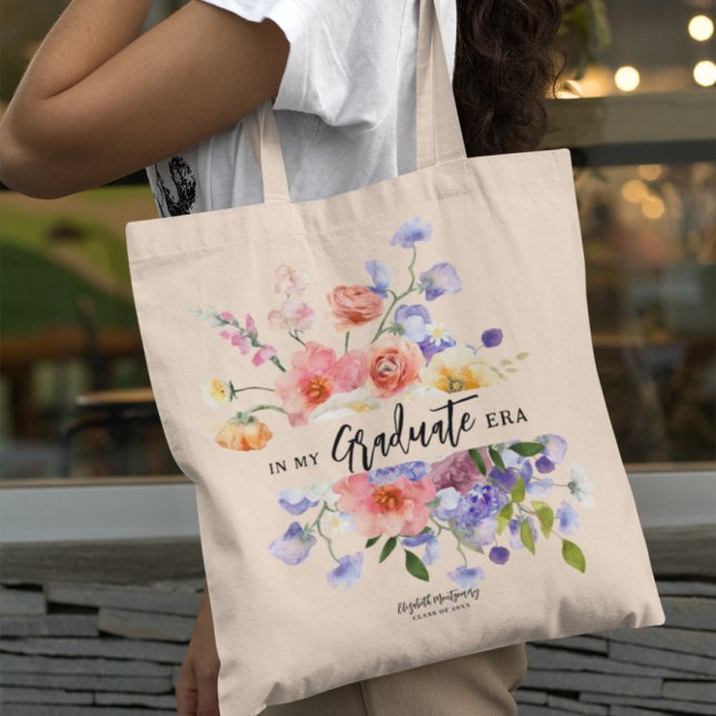 Tote Bag À mon époque de diplômé | Monogramme floral  (Créateur téléchargé)
