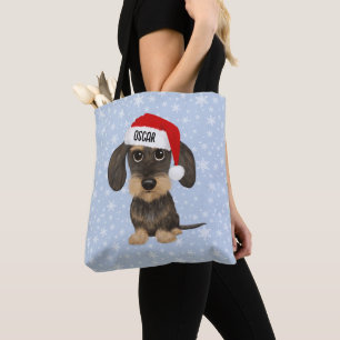 Tote Bag À poils durs Dachshund Père Noël Teckel Chien Nom 