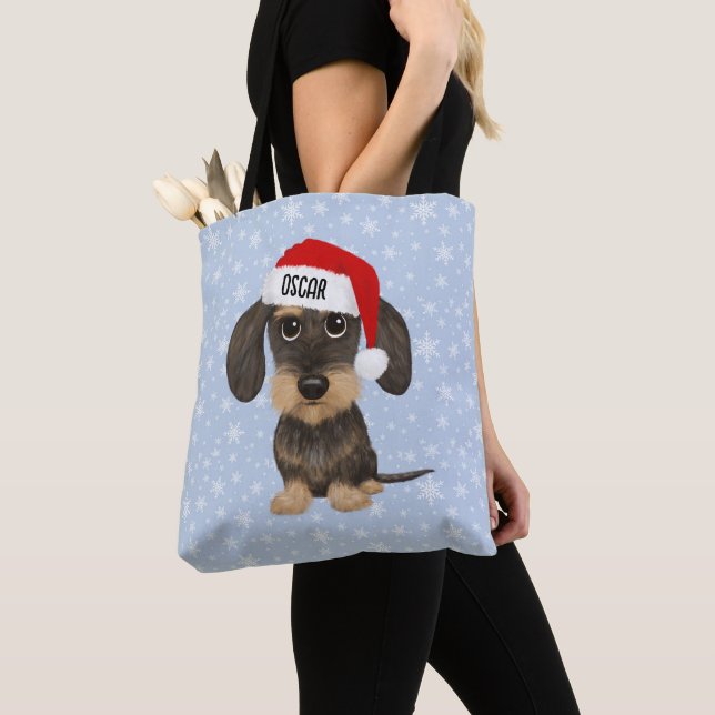 Tote Bag À poils durs Dachshund Père Noël Teckel Chien Nom  (De près)
