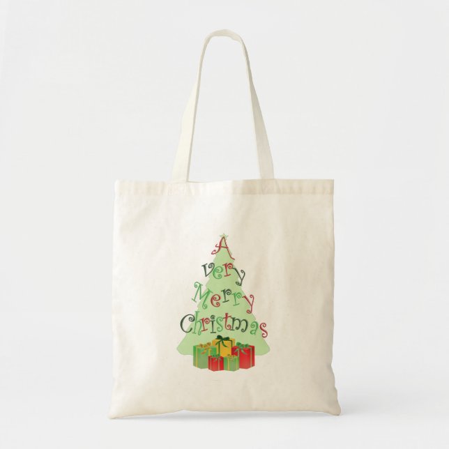 Tote Bag A Very Merry Christmas Tree and Gifts  (Devant)
