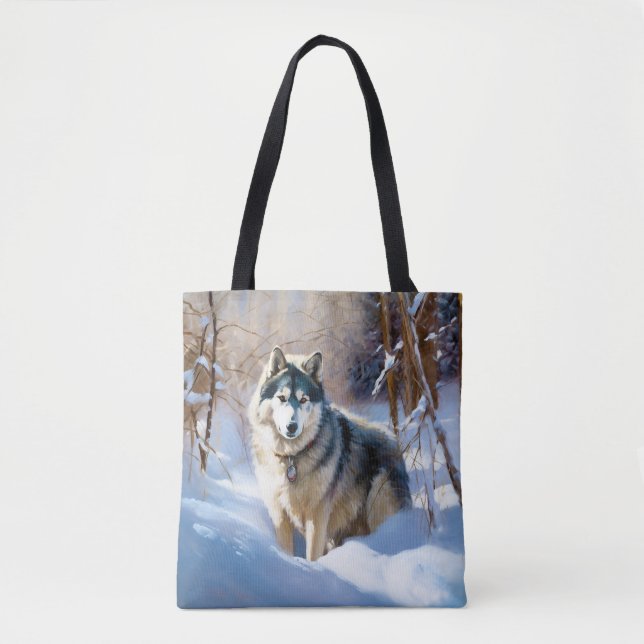 Tote Bag Aaskan Malamute Qu'il neige Noël (Devant)