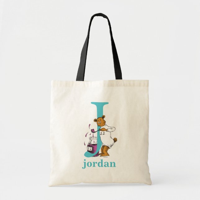 Tote Bag ABC du Dr Seuss : Lettre J - Turquoise | Ajouter V (Devant)