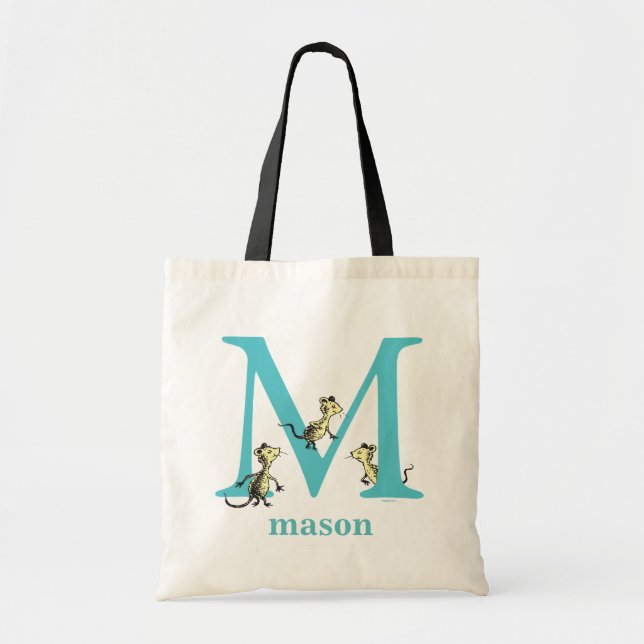 Tote Bag ABC du Dr Seuss : Lettre M - Turquoise | Ajouter V (Devant)