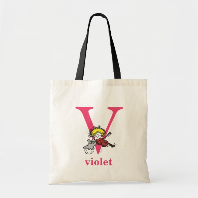 Tote Bag ABC du Dr Seuss : Lettre V - Rose | Ajouter Votre  (Devant)