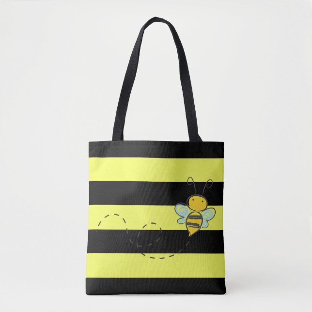 Tote Bag Abeille avec bandes noir et jaune (Devant)